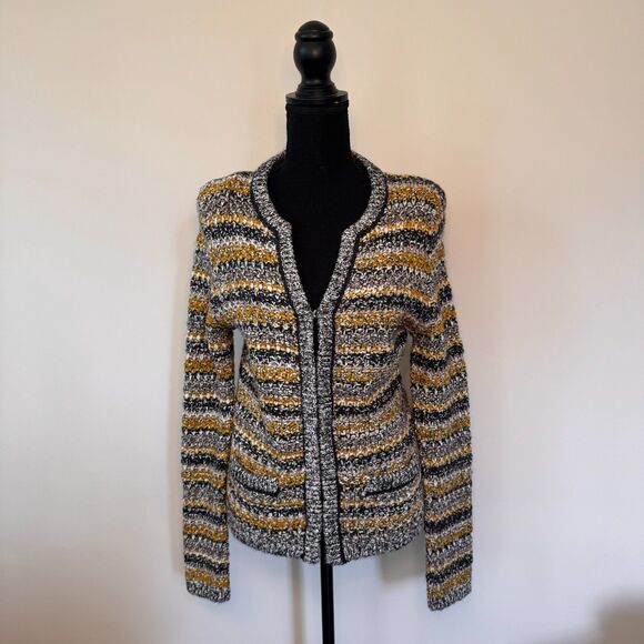 Banana Republic Chartreuse Tweed Sweater Jacket Size Medium - Picture 3 of 8